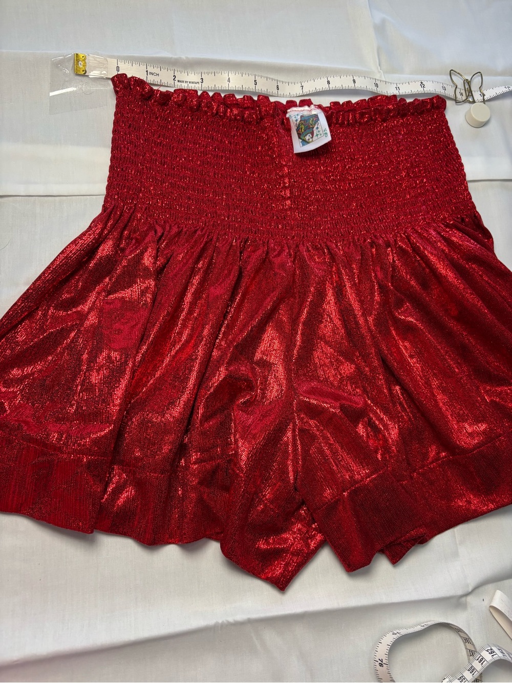 QUEEN OF SPARKLES Metallic Red Smocked Waist Shorts